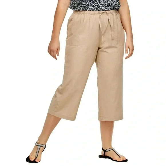 NWOT Linen Blend Drawstring Capri Pants - Picture 1 of 13